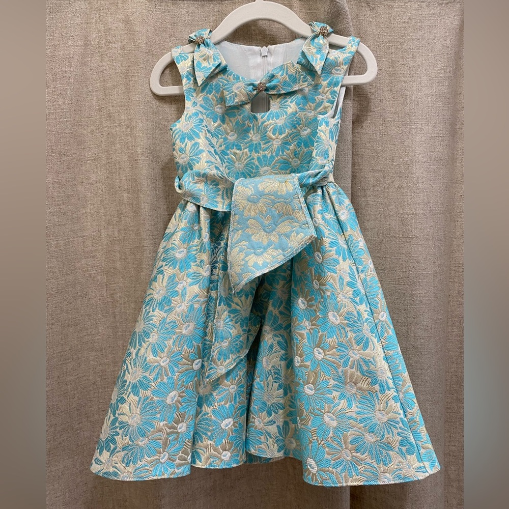 David Charles metallic blue / gold embellished girls dress! Size 3